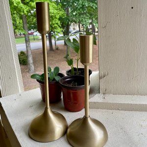 Brass Colored Candlestick Holder (Set of 2)